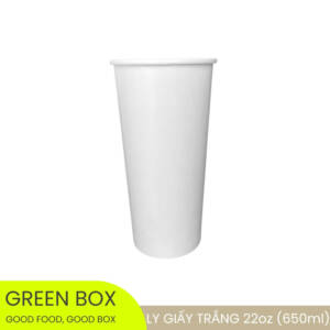 Ly Giấy Trắng 650ml (22oz) — Chống Thấm 2 Mặt, Dùng 1 Lần, An Toàn Thực Phẩm