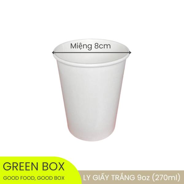 Ly Giấy Trắng 270ml (9oz) – Dùng 1 Lần, 2 Mặt Tráng PE - Image 2