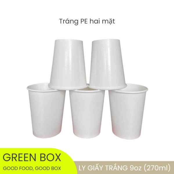 Ly Giấy Trắng 270ml (9oz) – Dùng 1 Lần, 2 Mặt Tráng PE - Image 5