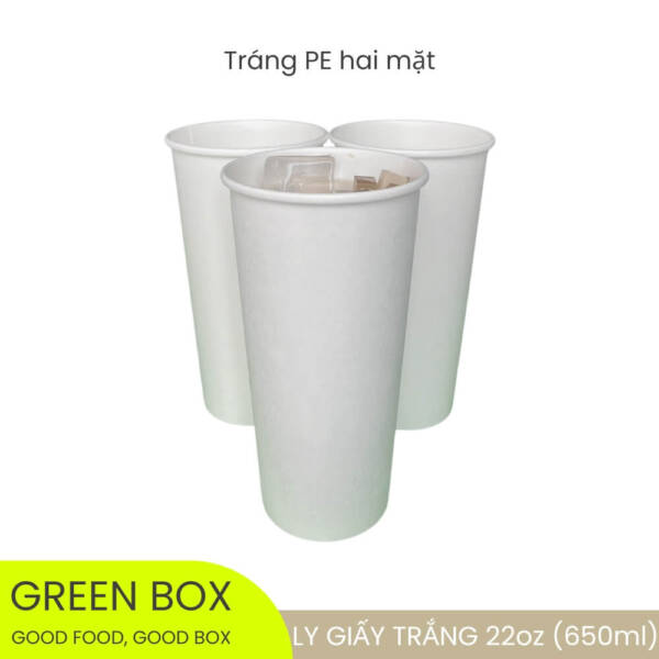 Ly Giấy Trắng 650ml (22oz) — Chống Thấm 2 Mặt, Dùng 1 Lần, An Toàn Thực Phẩm - Image 5
