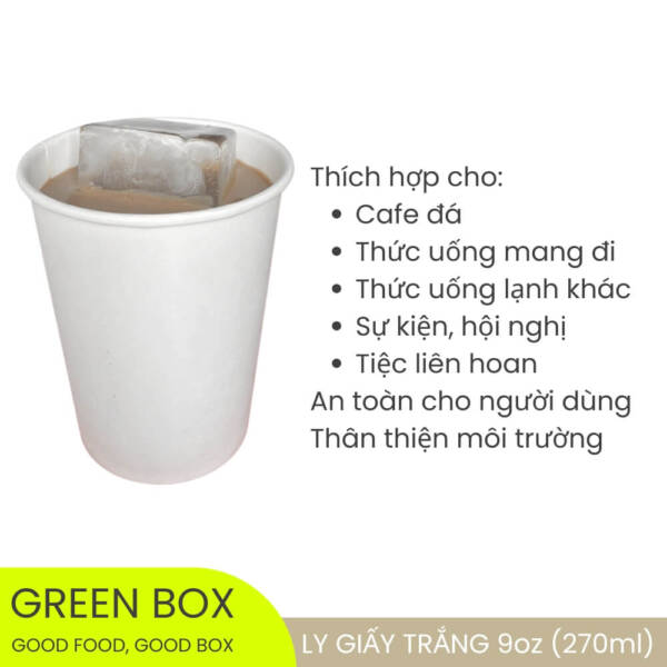 Ly Giấy Trắng 270ml (9oz) – Dùng 1 Lần, 2 Mặt Tráng PE - Image 6