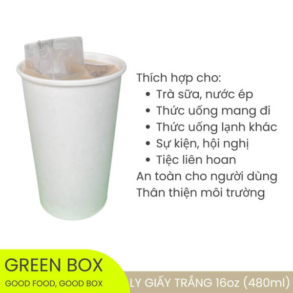 Ly Giấy Trắng 480ml (16oz) — Chất Lượng Cao, An Toàn Cho Thức Uống Lạnh - Image 6