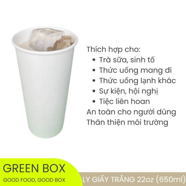 Ly Giấy Trắng 650ml (22oz) — Chống Thấm 2 Mặt, Dùng 1 Lần, An Toàn Thực Phẩm - Image 6