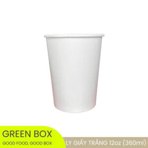 Ly Giấy Trắng 360ml (12oz) – Dùng 1 Lần, 2 Mặt Tráng PE