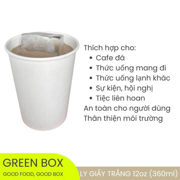 Ly Giấy Trắng 360ml (12oz) – Dùng 1 Lần, 2 Mặt Tráng PE - Image 6