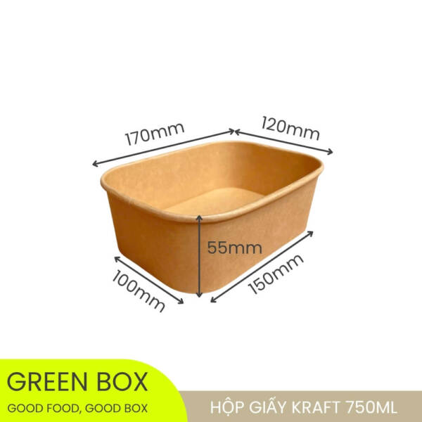 Hộp Giấy Kraft Chữ Nhật 750ml - Image 2