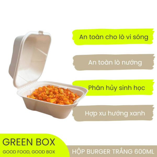 Hộp Burger Trắng 600ml - Image 5