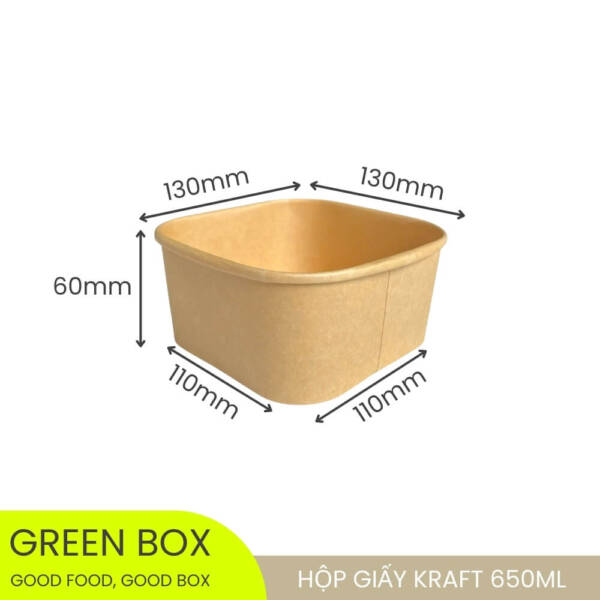 Hộp Giấy Kraft Vuông 650ml - Image 2