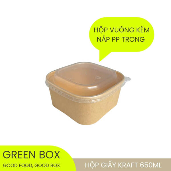 Hộp Giấy Kraft Vuông 650ml - Image 3
