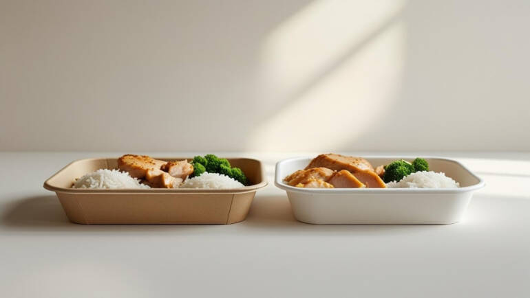 🥡 So sánh khay giấy và khay nhựa: Nên chọn loại nào cho quán ăn take-away?