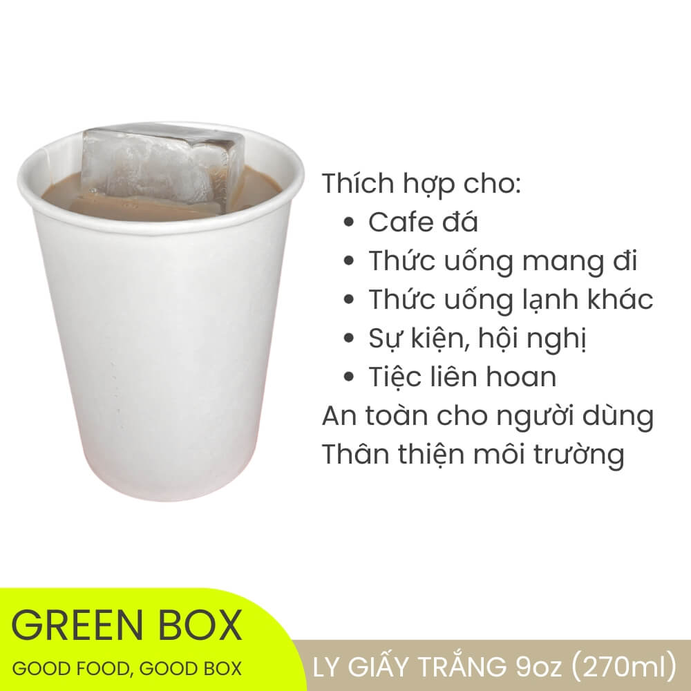 Ly giấy trắng 9oz – Phù hợp cho nước ép và trà sữa size vừa